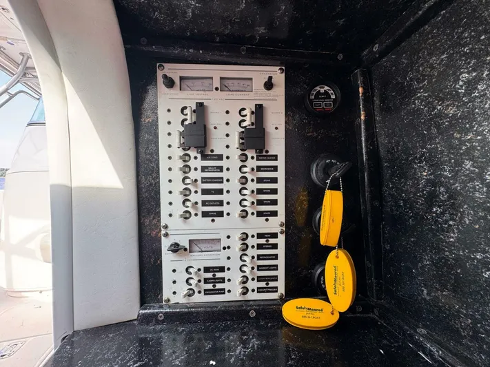  Yacht Photos Pics Electrical panel on a 2008 Donzi 38 ZSF boat with safety key floats.