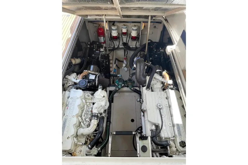  Yacht Photos Pics Engine compartment of 2010 Sea Ray 450 Sundancer, featuring dual Cummins engines.