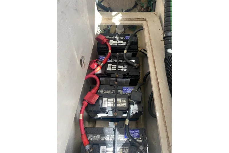  Yacht Photos Pics Batteries in a 2010 Sea Ray 450 Sundancer boat engine compartment.