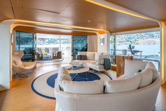  Yacht Photos Pics Luxurious interior of 2023 Benetti Motopanfilo 37M yacht with elegant seating and panoramic views.
