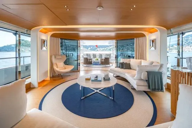  Yacht Photos Pics Luxurious interior of 2023 Benetti Motopanfilo 37M yacht with elegant seating and panoramic views.