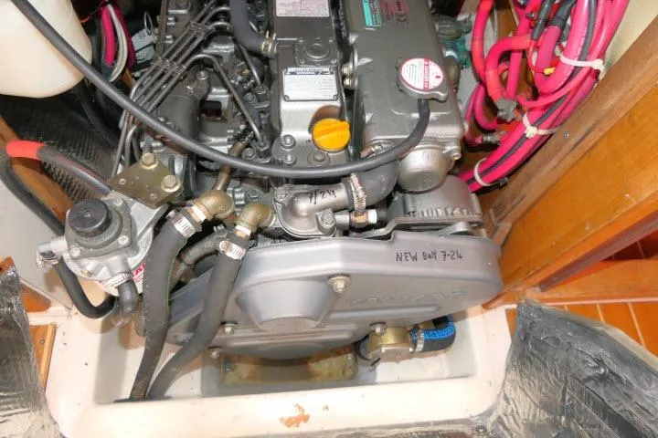 Right Action Yacht Photos Pics Engine compartment of a 2008 Catalina 400 MK II sailboat, showing detailed components.