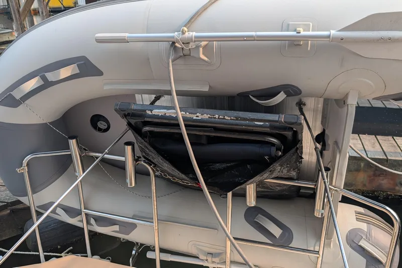 Kameleon Yacht Photos Pics 2017 Cutwater C28 with inflatable dinghy secured on deck.