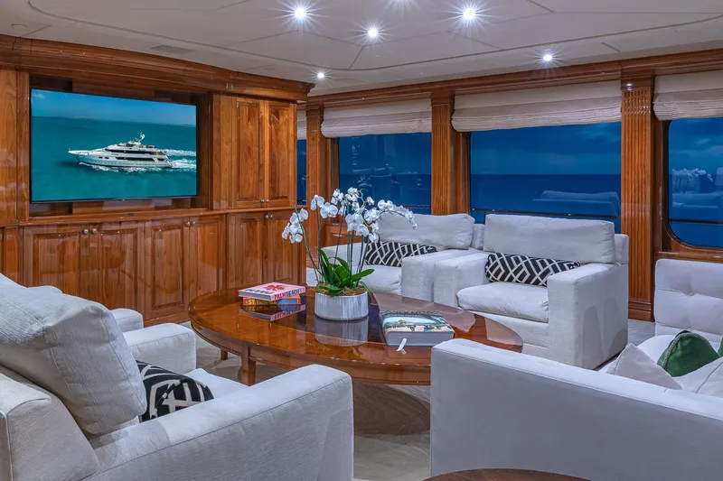 Amore Yacht Photos Pics Luxurious 2005 Christensen motor yacht interior with elegant seating and ocean view.