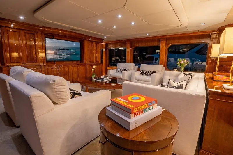 Amore Yacht Photos Pics Luxurious 2005 Christensen motor yacht interior with elegant seating and decor.
