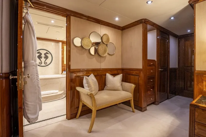 Amore Yacht Photos Pics Luxurious 2005 Christensen motor yacht interior with elegant seating and stylish bathroom.
