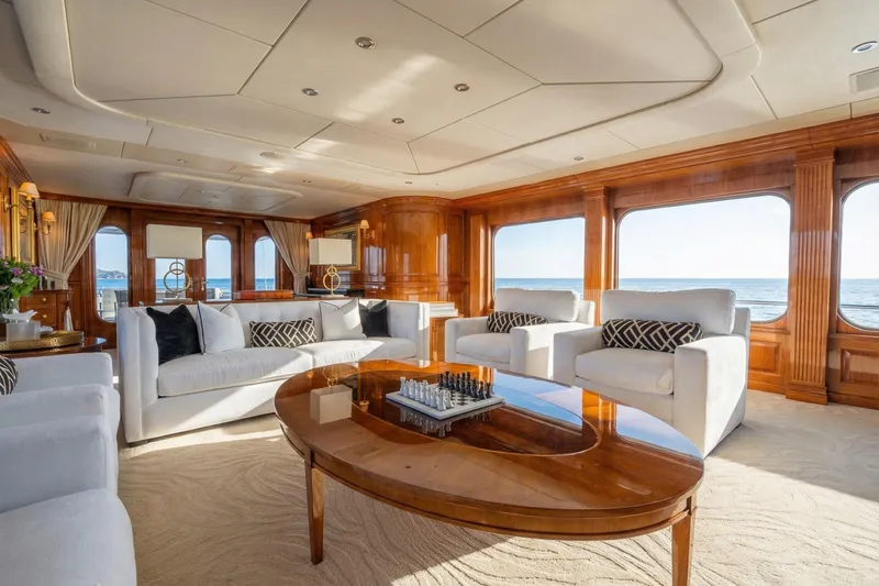 Amore Yacht Photos Pics Luxurious 2005 Christensen motor yacht interior with elegant seating and ocean views.