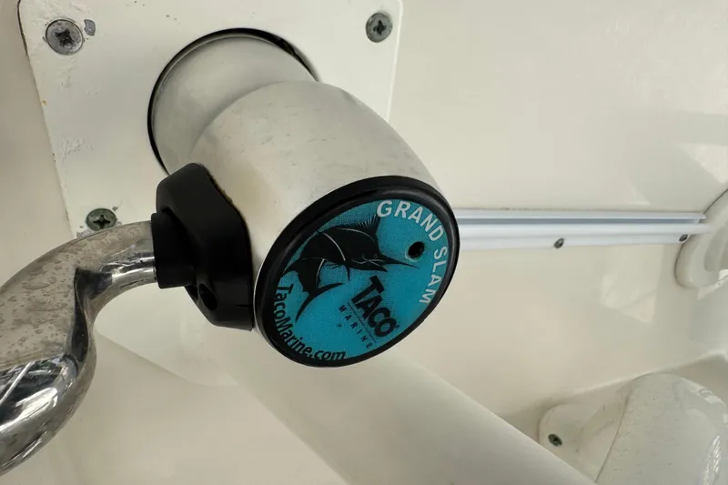  Yacht Photos Pics Close-up of a 2016 Sailfish 320 CC boat's mounted fishing rod holder.
