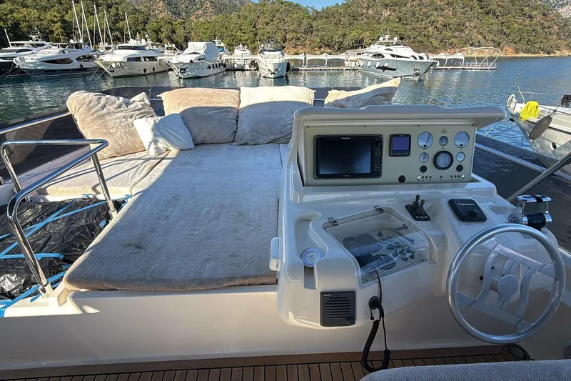  Yacht Photos Pics Luxurious 2013 Ferretti 620 yacht with spacious deck and modern control panel.