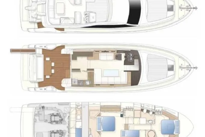  Yacht Photos Pics Floor plan of a 2013 Ferretti 620 yacht, showcasing three detailed levels.