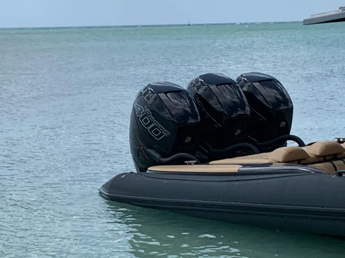  Yacht Photos Pics 2018 Bernico RX10 boat with triple engines on calm water.