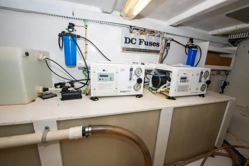 Sarah B Yacht Photos Pics Electrical system of 2007 Custom Carolina 58 Dixon Marine boat, featuring DC fuses and equipment.