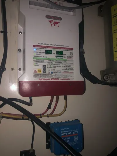  Yacht Photos Pics Electrical panel inside a 2001 Cabo 35 Express boat, featuring various control components.