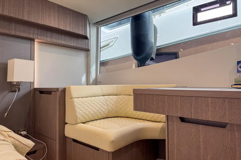 Sea Star Yacht Photos Pics Luxurious interior of 2023 Galeon 500 Fly yacht with elegant seating and modern design.