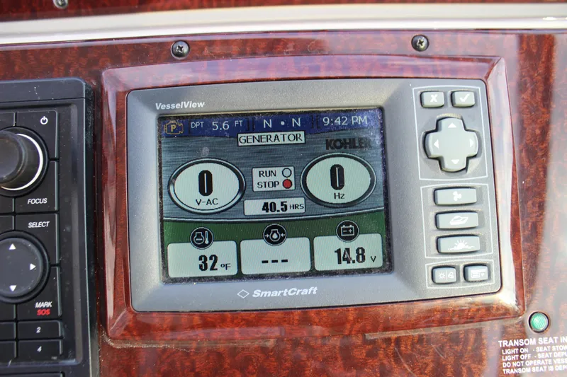  Yacht Photos Pics VesselView display on 2012 Sea Ray 330 Sundancer showing generator status and settings.
