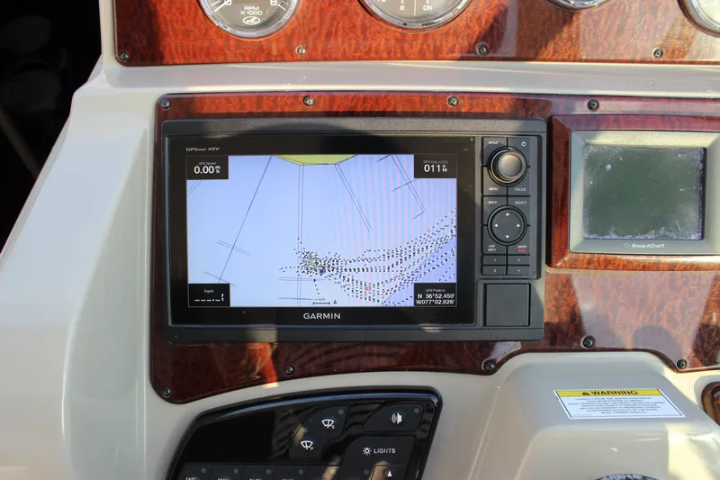  Yacht Photos Pics Garmin GPS display on 2012 Sea Ray 330 Sundancer boat dashboard.
