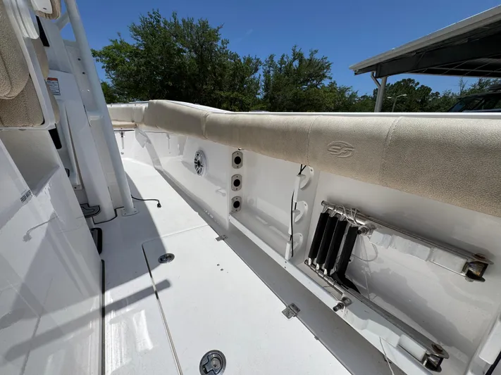  Yacht Photos Pics 2022 Sea Fox 288 Commander boat interior with seating and storage compartments.