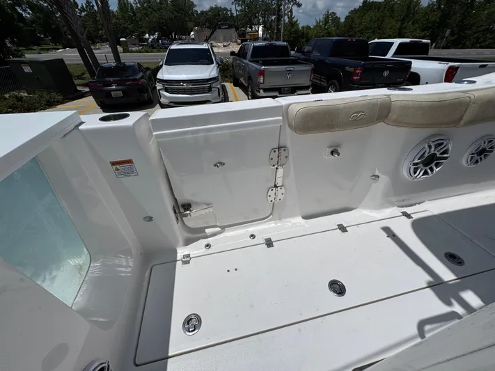  Yacht Photos Pics 2022 Sea Fox 288 Commander boat interior with seating and storage compartments.