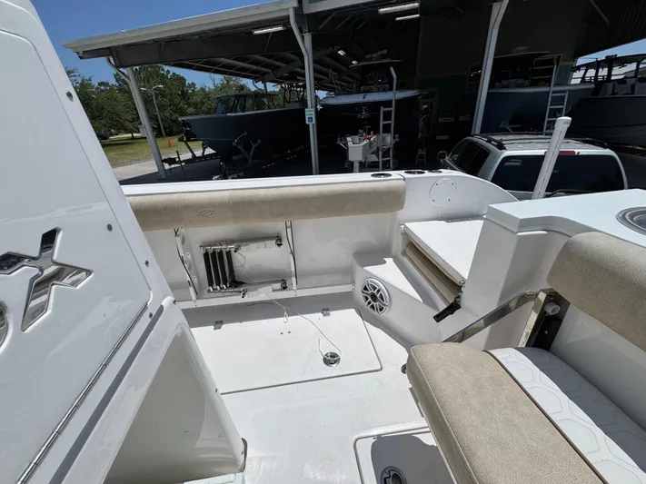  Yacht Photos Pics 2022 Sea Fox 288 Commander boat interior with seating and storage compartments.