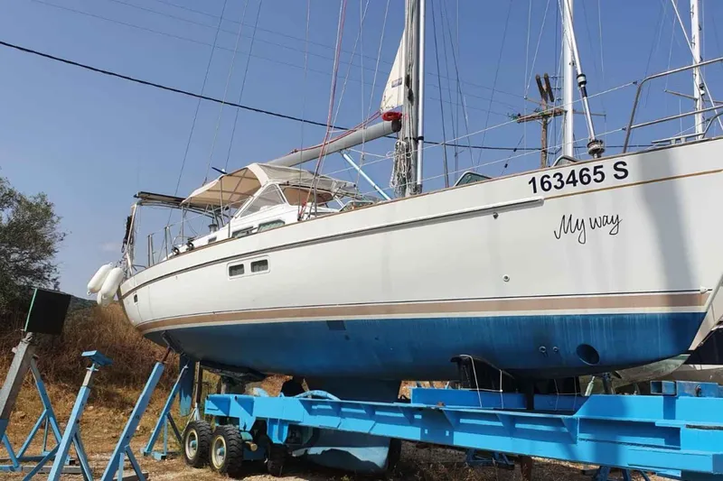 My Way Yacht Photos Pics 2004 Beneteau Oceanis Clipper 44 CC sailboat on trailer, named "My Way".