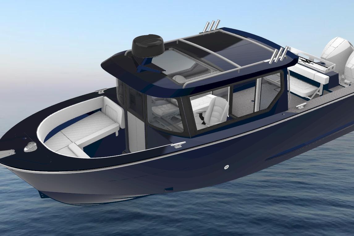 2026 Jasper Marine Defender 22 boat on water, featuring sleek design and modern amenities.