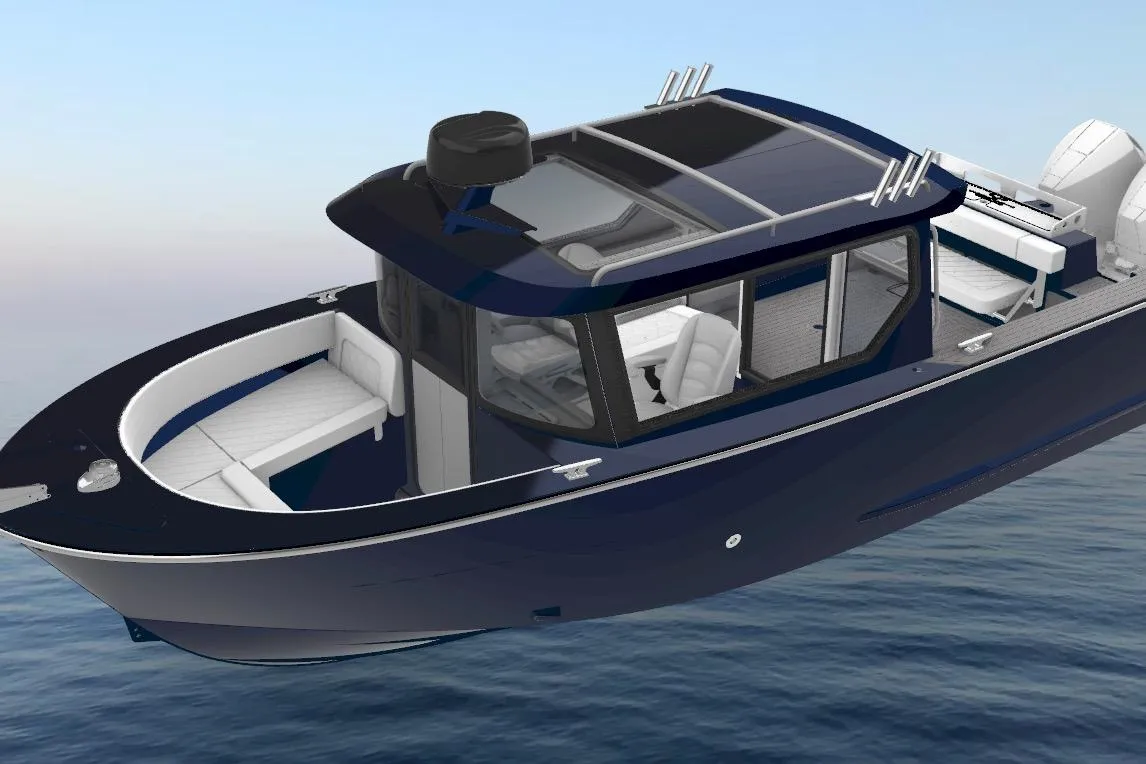 2026 Jasper Marine Defender 22 boat on water, featuring sleek design and modern amenities.