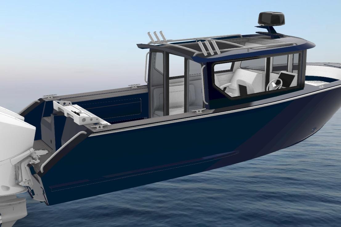 2026 Jasper Marine Defender 22 boat on water, showcasing sleek design and modern features.