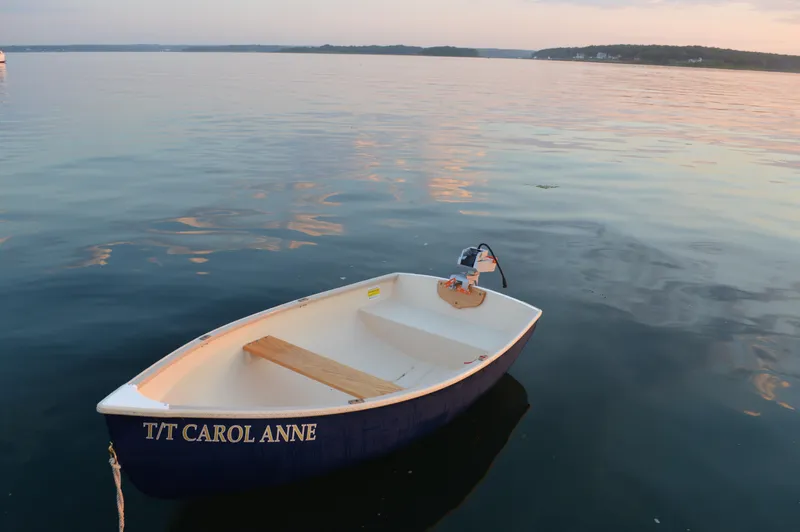 Carol Anne Yacht Photos Pics Small boat named "T/T Carol Anne" floating on calm water at sunset.