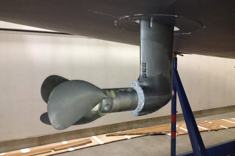 Adattare Yacht Photos Pics Underwater view of 2012 Beneteau Oceanis 45 sailboat propeller and rudder.