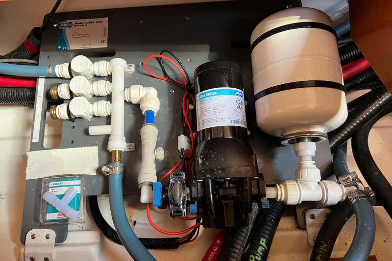 Adattare Yacht Photos Pics Beneteau Oceanis 45 2012 yacht plumbing system with Jabsco pump and fittings.