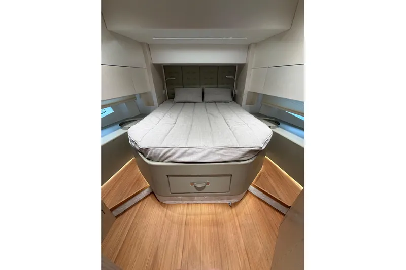 Kawa Yacht Photos Pics Luxurious cabin interior of 2023 SACS Rebel 55 with cozy bed and modern design.