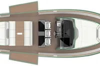 Top view of 2022 Solaris Power 44 Open yacht layout, featuring spacious deck and seating areas.