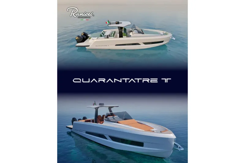  Yacht Photos Pics 2026 Ranieri QUARANTATRE TT luxury boats on calm water, showcasing sleek design.