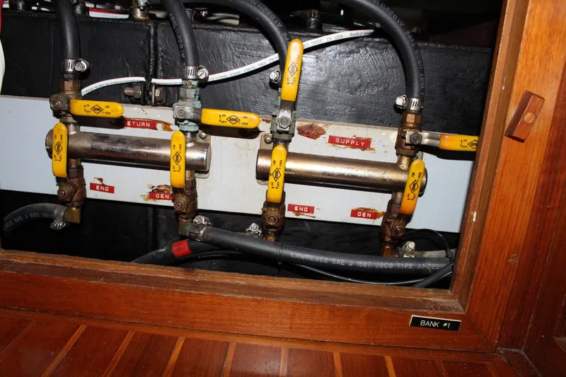 Divine Miss Em Yacht Photos Pics Fuel line system with valves in a 1990 Slocum 43 sailboat.