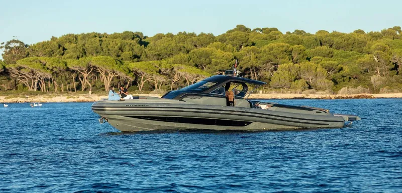 Stanislas Michel Yacht Photos Pics SACS Strider 18 boat cruising on water, 2016 model, with scenic forest backdrop.