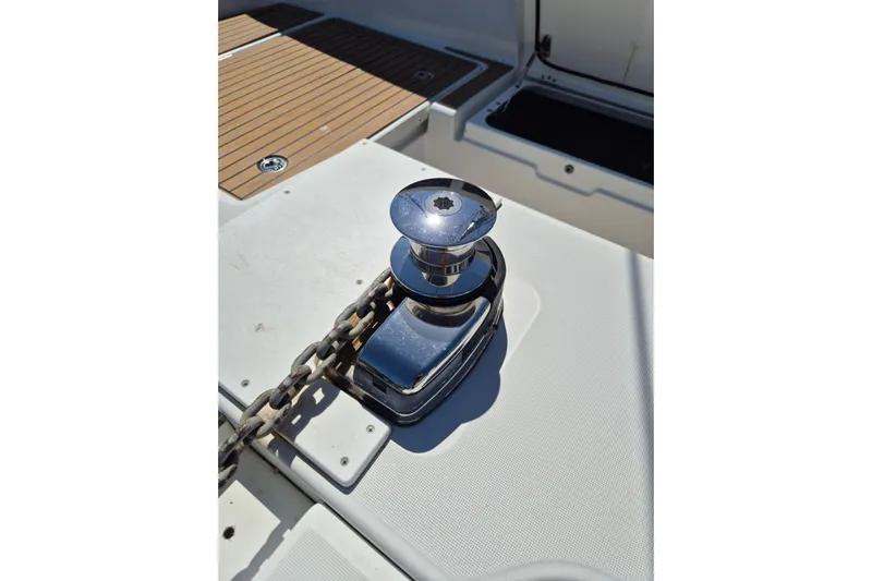 Chapter Two Yacht Photos Pics Winch and chain on 2014 Lagoon 450 yacht deck.
