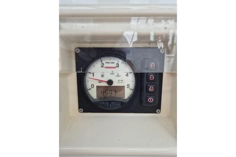 Chapter Two Yacht Photos Pics Yanmar RPM gauge on 2014 Lagoon 450, displaying 4597 hours.