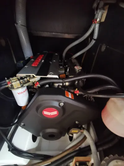 Siman H Yacht Photos Pics Engine compartment of 2020 Beneteau Oceanis 46.1 sailboat, featuring Yanmar components.