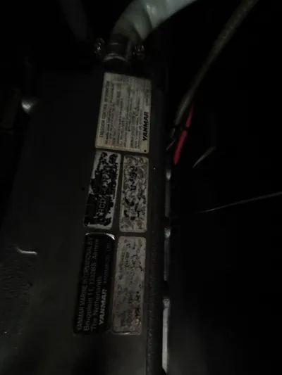 Siman H Yacht Photos Pics Close-up of engine labels on a 2020 Beneteau Oceanis 46.1 sailboat.