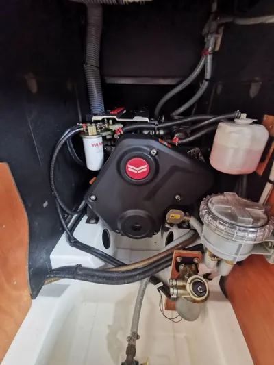 Siman H Yacht Photos Pics Engine compartment of 2020 Beneteau Oceanis 46.1 sailboat, featuring Yanmar engine components.