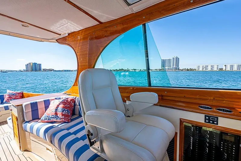 Odelay Yacht Photos Pics 2016 Hinckley Picnic Boat MKIII interior with luxurious seating and ocean view.