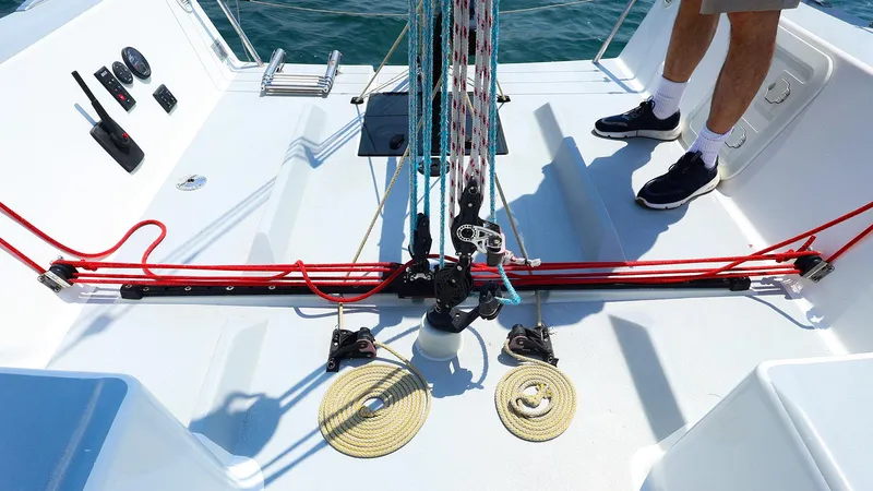  Yacht Photos Pics Cockpit of 2020 J Boats J/99 sailboat with rigging and control lines.