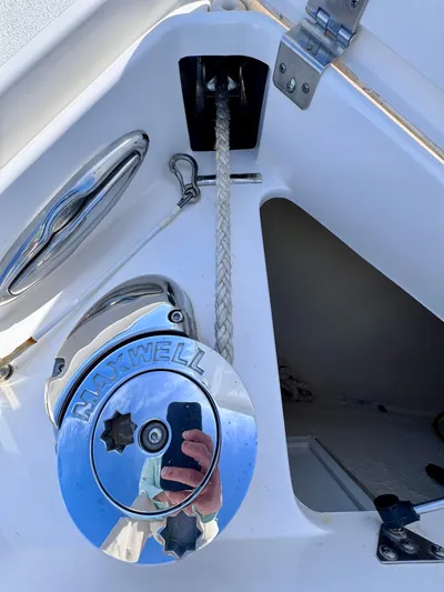 Herediterry Yacht Photos Pics Maxwell winch on 2017 Intrepid 375 FE boat, featuring rope and metal components.