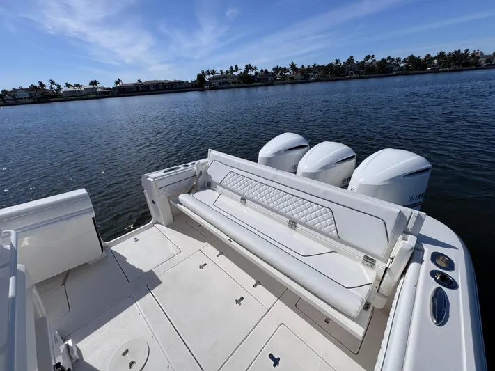 Herediterry Yacht Photos Pics 2017 Intrepid 375 FE boat with triple Yamaha engines on a sunny day.