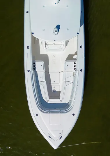 Herediterry Yacht Photos Pics Aerial view of 2017 Intrepid 375 FE boat on water.