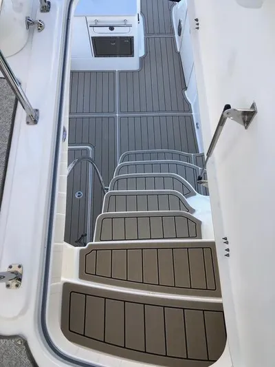 O Sea D Yacht Photos Pics Staircase on 2010 Sea Ray 520 Sedan Bridge yacht with sleek, modern design and non-slip flooring.