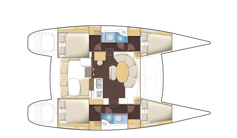 Esperanza Yacht Photos Pics Floor plan of 2019 Lagoon 380 S2 4/2 catamaran, featuring cabins and living area.