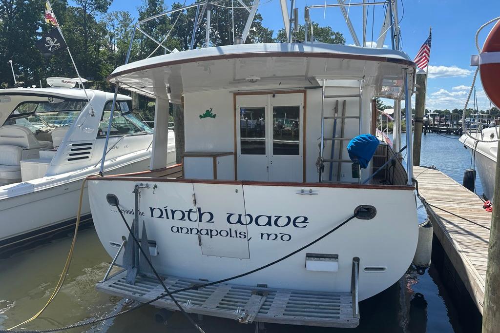 Kadey-Krogen 42 Trawler, 1983, docked in Annapolis, MD, named "Ninth Wave."
