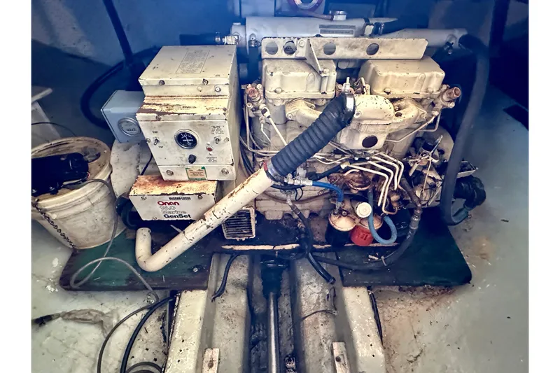  Yacht Photos Pics Engine room of a 1983 Kadey-Krogen Krogen 42 Trawler with Onan generator.