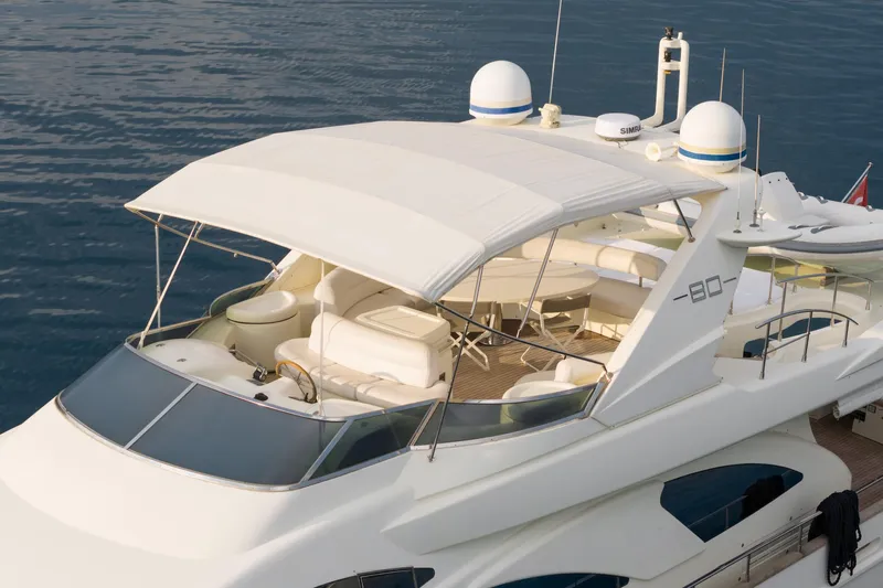 Senior S Yacht Photos Pics Luxury Azimut 80 yacht from 2004 with spacious deck and elegant design.
